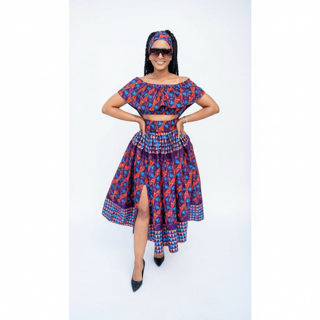 Side Slit High Waisted Skirt and Off Shoulder Top Set