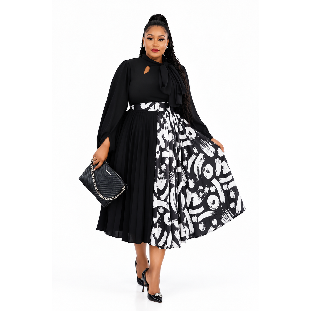 Pleated Patchwork Dress