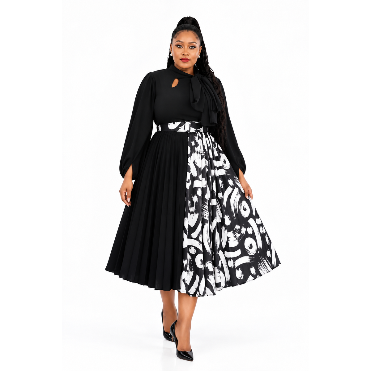 Pleated Patchwork Dress