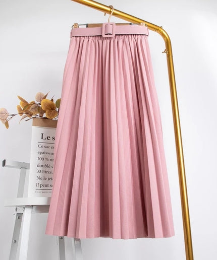 Suade Belted Pleated Midi Skirts