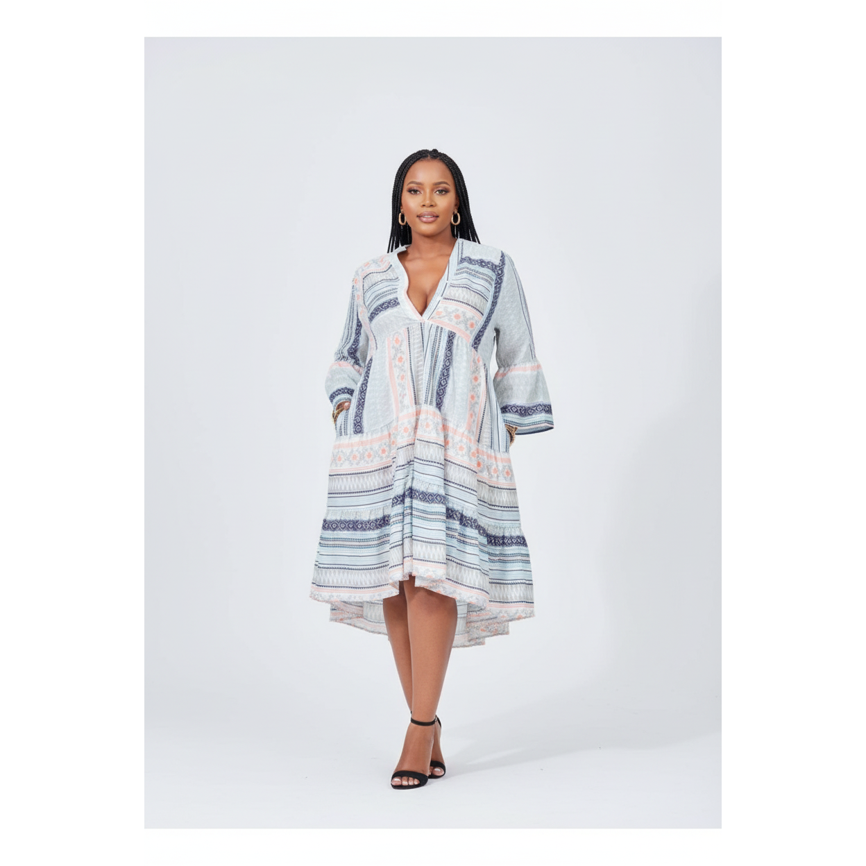 Long Sleeve V-neck Midi Dress
