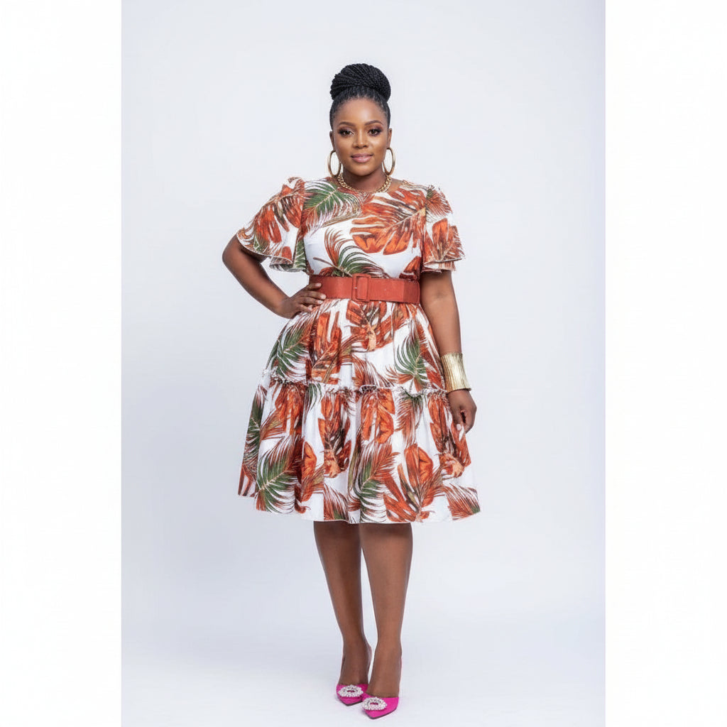 Short Sleeve Printed Midi Dress