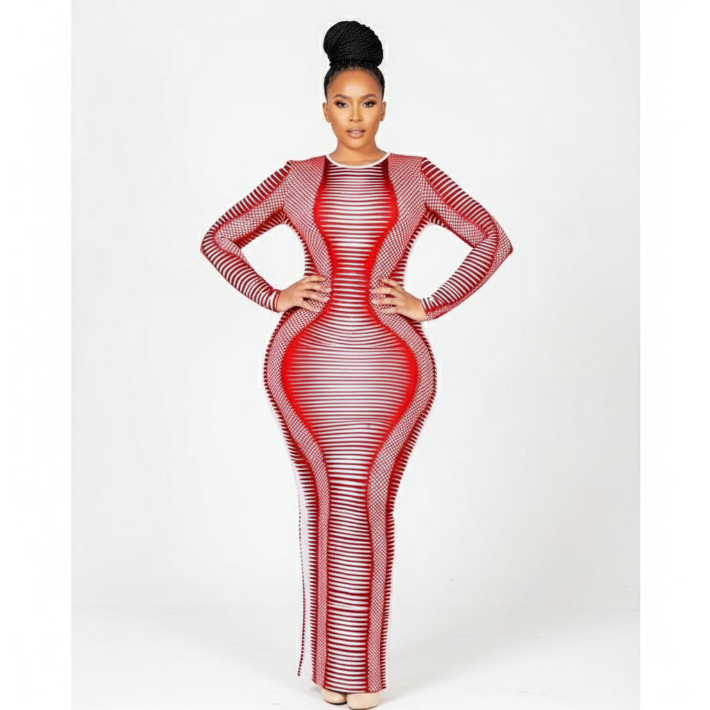 Long Sleeve Printed Bodycon Dress