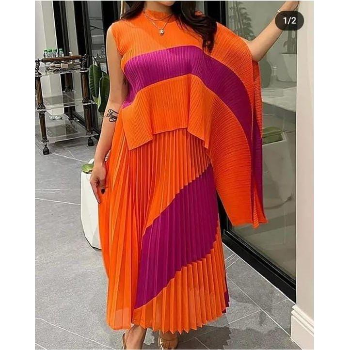 Vintage Pleated Top & Skirt Set