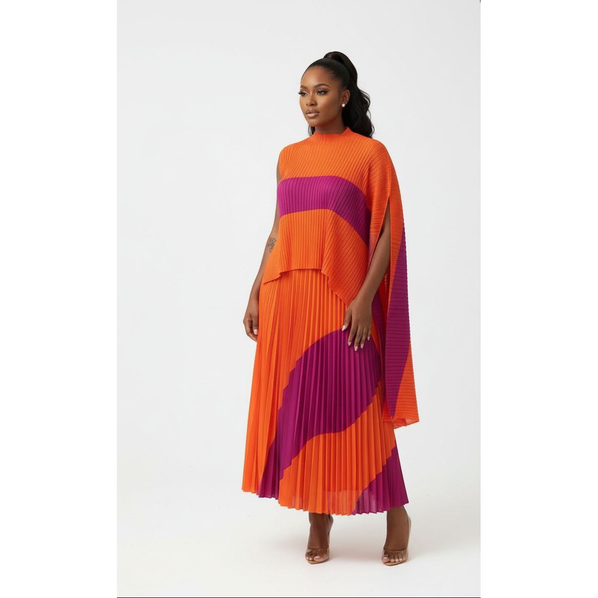 Vintage Pleated Top & Skirt Set