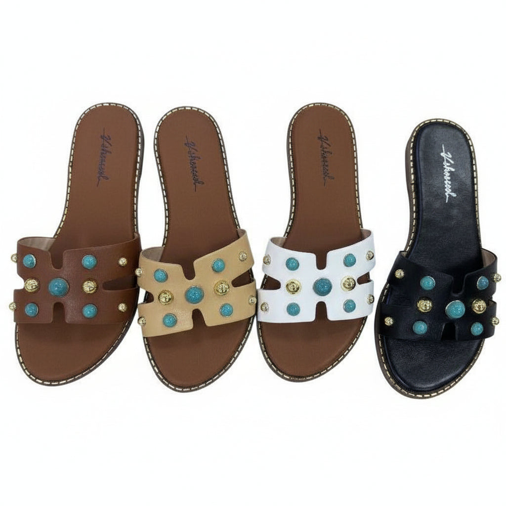 Faux Pearl Decor Single Band Slide Sandals