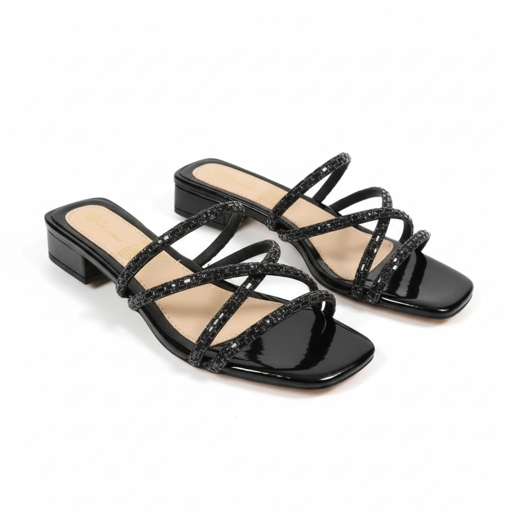 High Square Heel Mules Sandals.