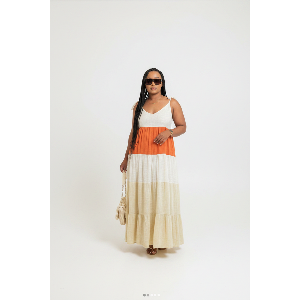 Sleeveless Patched Maxi V-Neck Dress