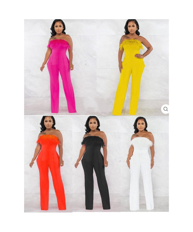 Off Shoulder Fluffy Sexy Jumpsuit