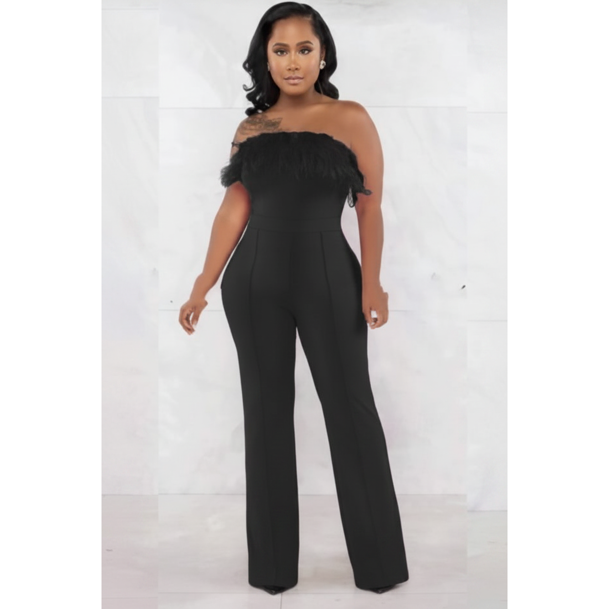 Off Shoulder Fluffy Sexy Jumpsuit