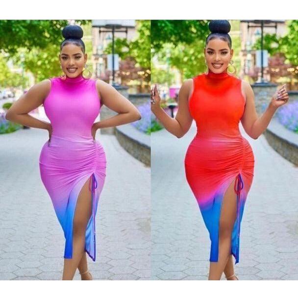 Orange Violet Bodycon Dress with Side Slit main image 0