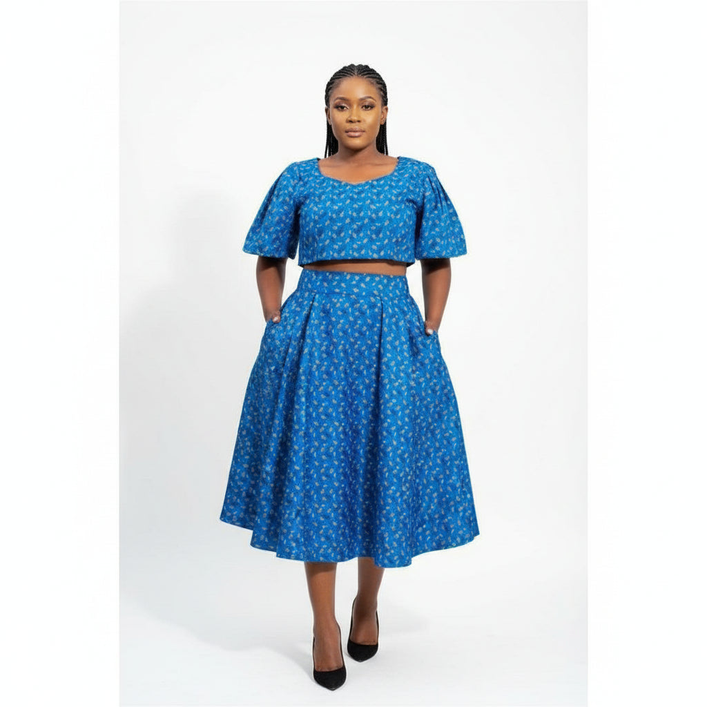 African Short Sleeve Top and Skirt Set