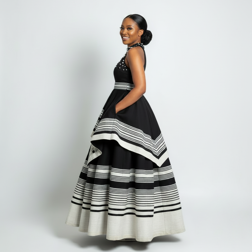 Beaded Halter African Traditional Maxi Dress