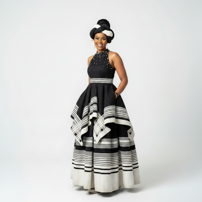 Beaded Halter African Traditional Maxi Dress