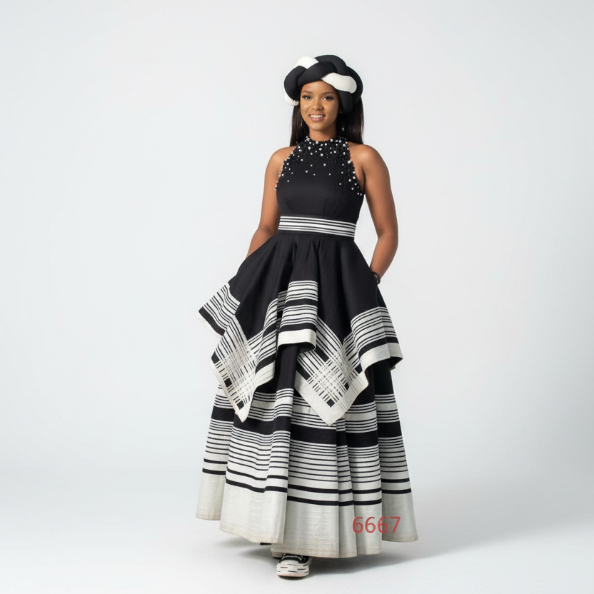 Beaded Halter African Traditional Maxi Dress