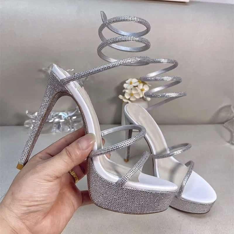 Spiral Rhinestone Sling High Heel