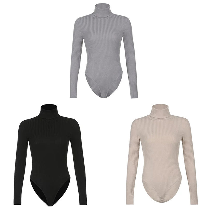 Sand Ribbed Turtleneck Bodysuit main image 0