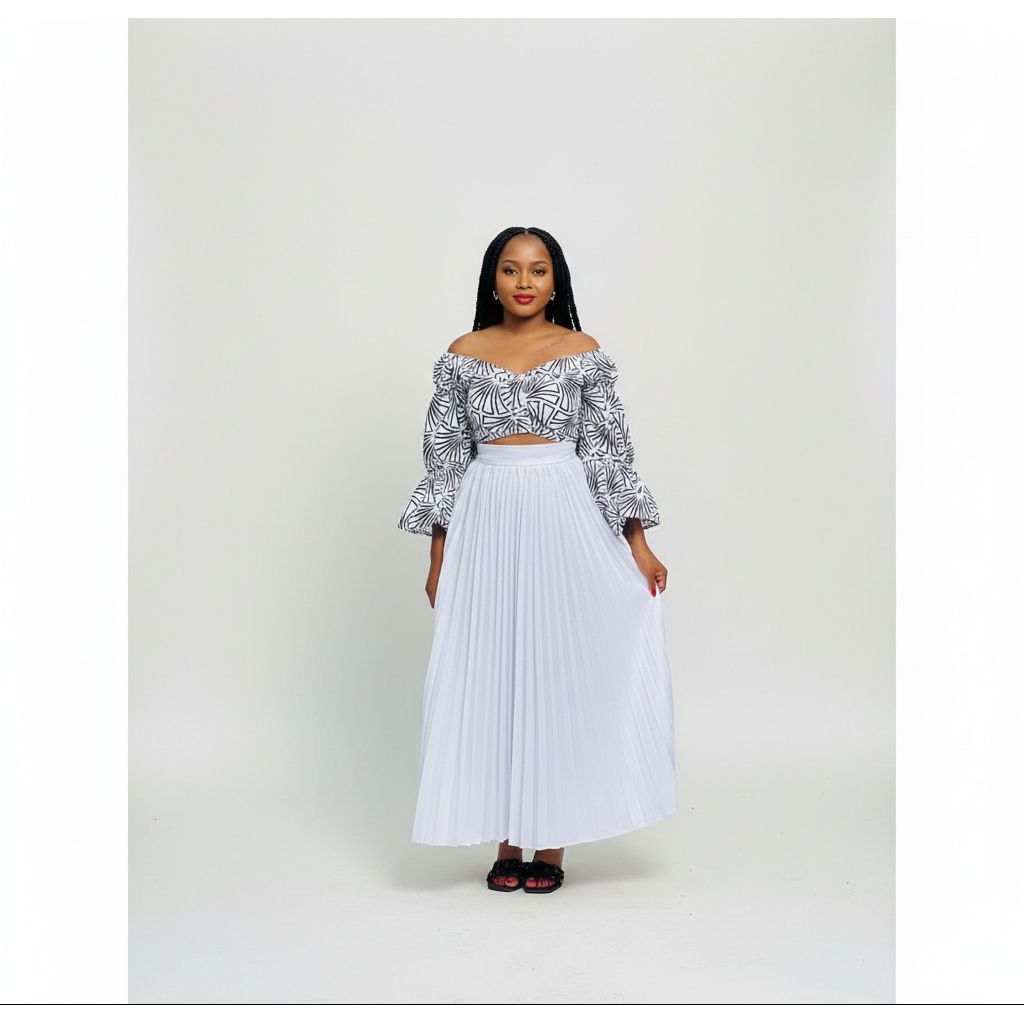 Pleated Skirt and Off shoulder Top Set