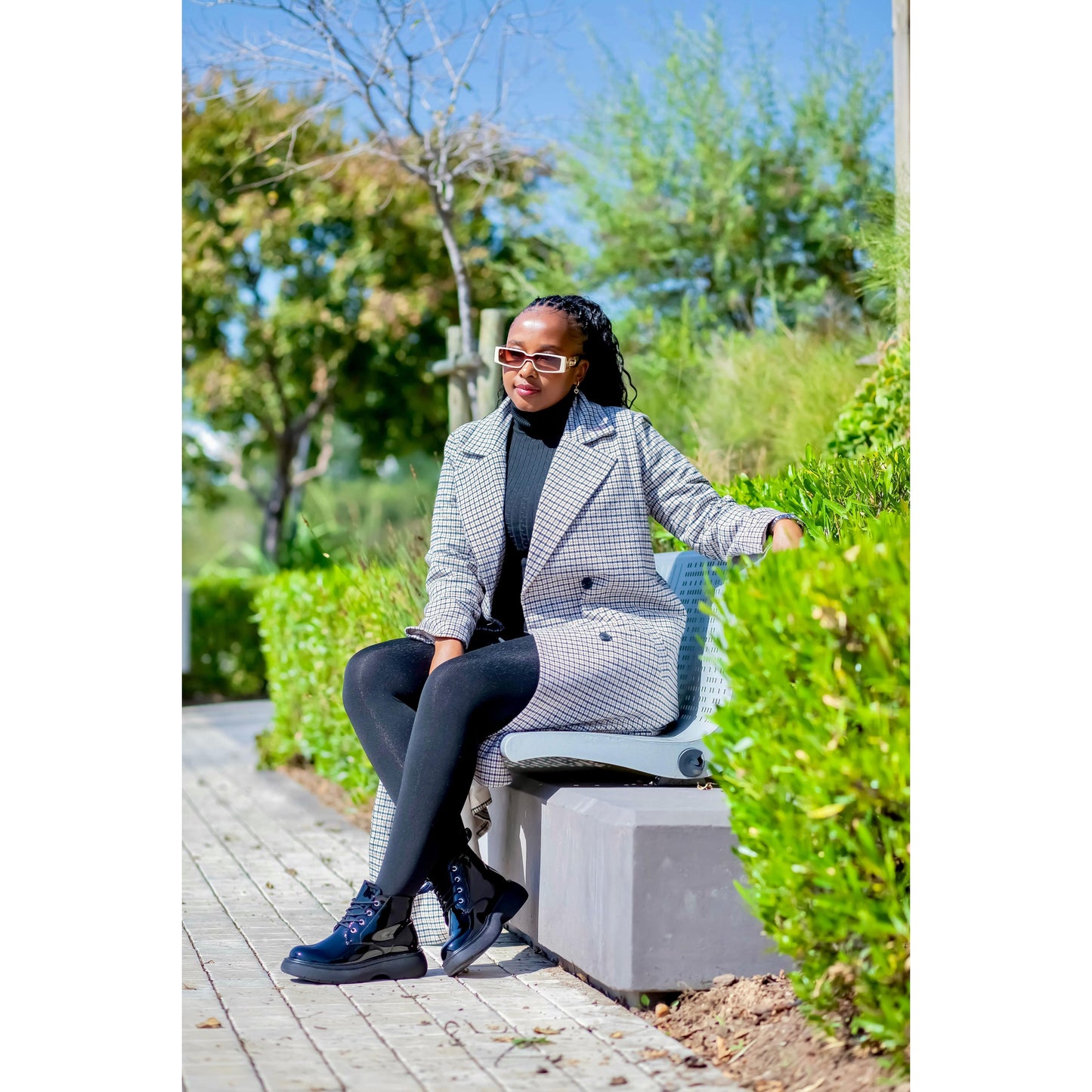 Street Plaid Solid Patchwork Buckle Turndown Collar Outerwear