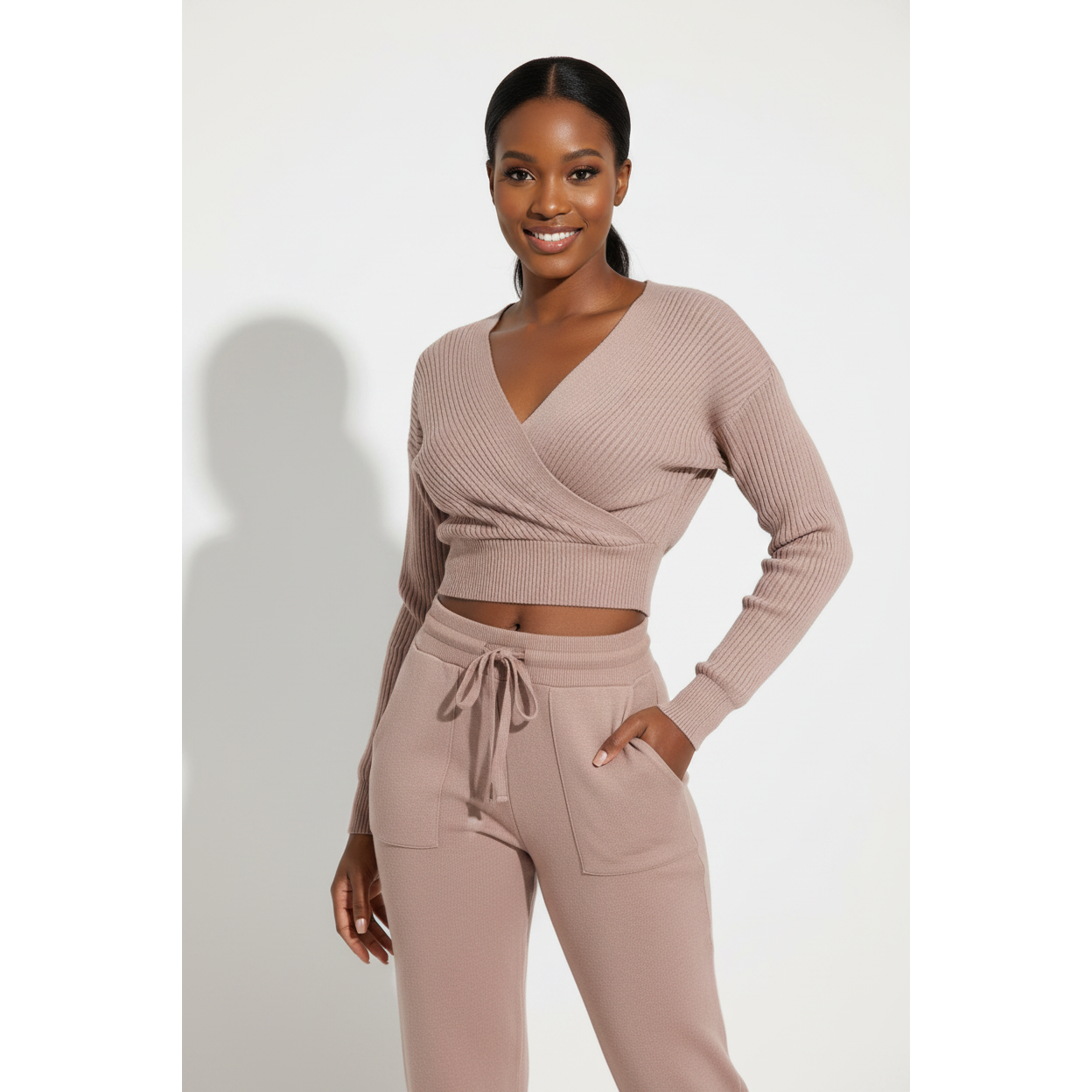 knitted V-Neck Top Set