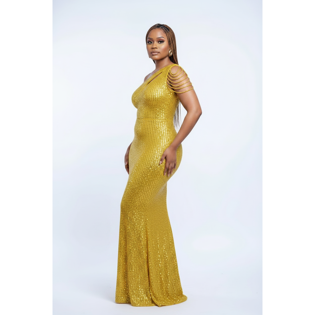 One Shoulder Beads Floor-Length Dress