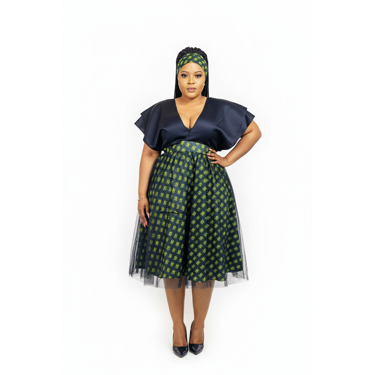 Ankara V-Neck Lace Dress