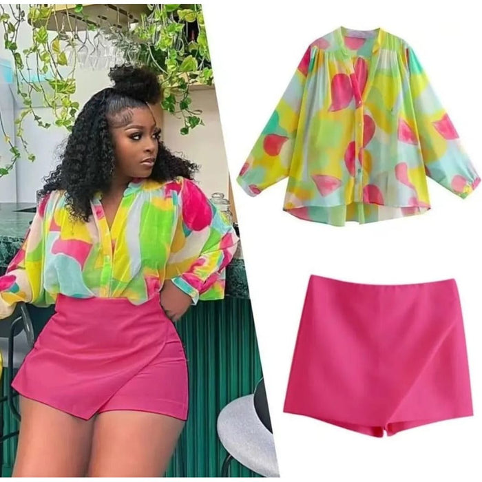 Sexy Colorful Buttoned Top and Short Pant