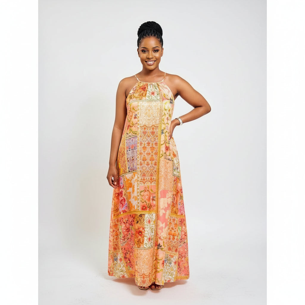 Summer Fashion Printed Neckless Sleeveless Dress.