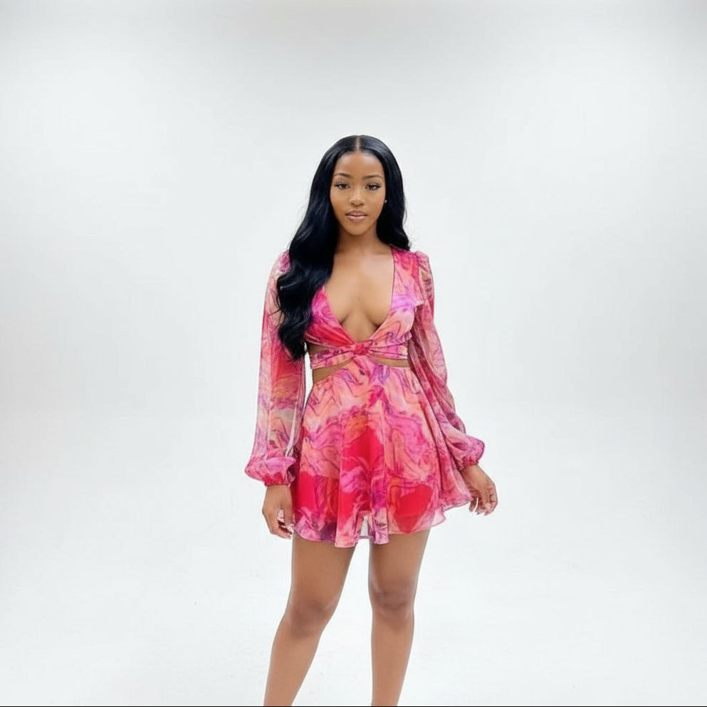 Long Sleeve Floral Top & Skirt Set