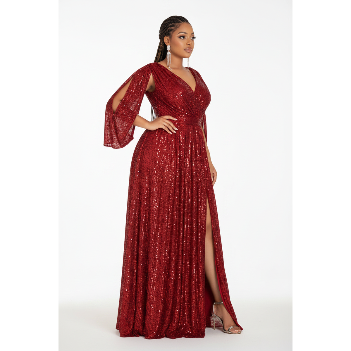 Sexy V-Neck Glitter Slit Dress