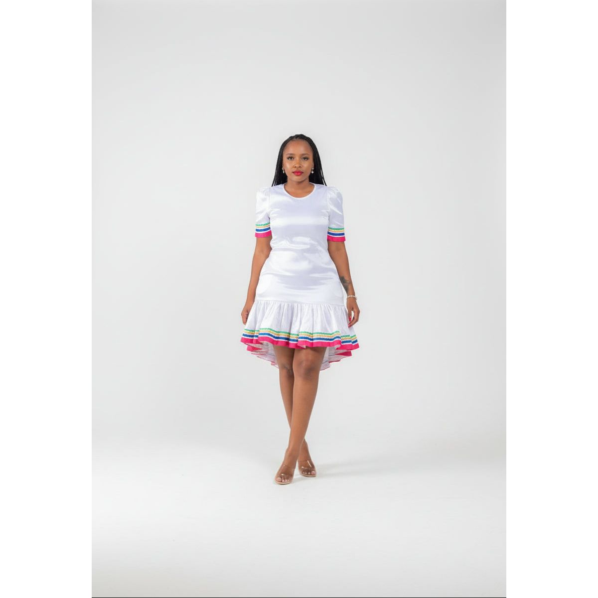 Round-Neck Short Sleeve Traditional Knee Dress