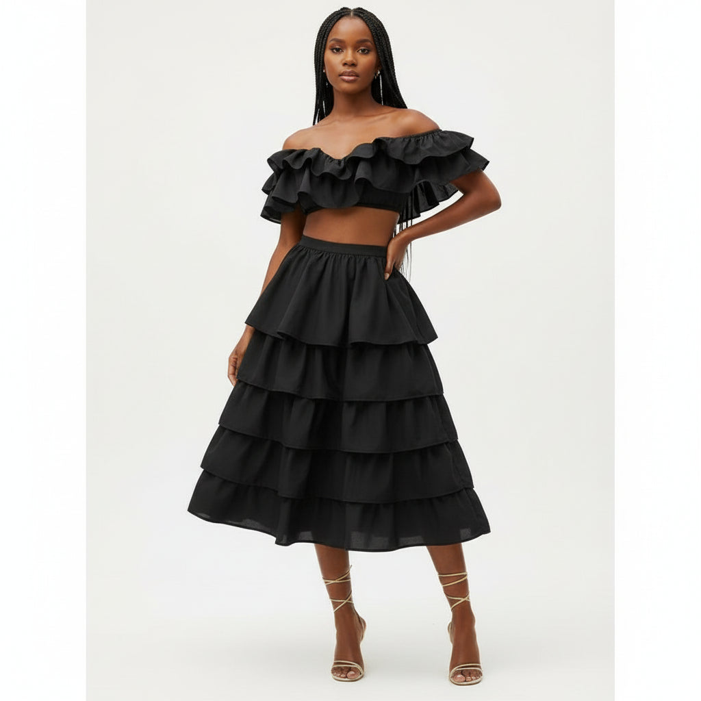 Ruffle Skirt With Sexy High Split.