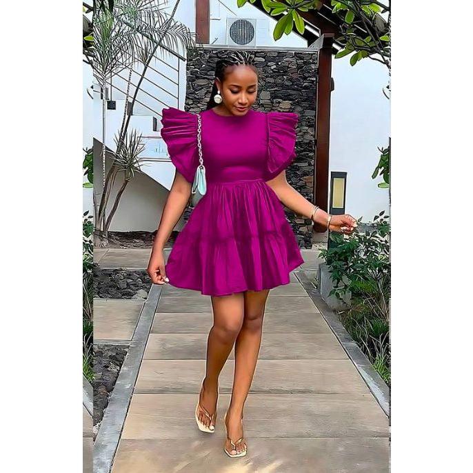 Lantern Sleeve Short Dress.