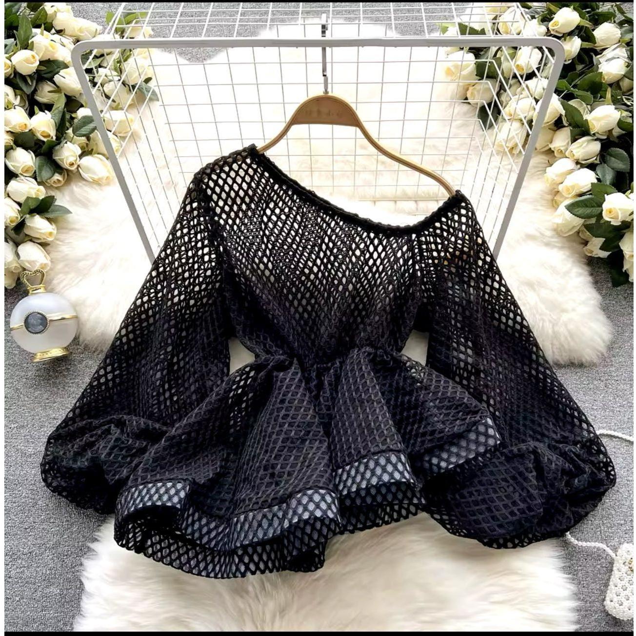 One Shoulder Off Sexy Hollow Out Camisas Top.