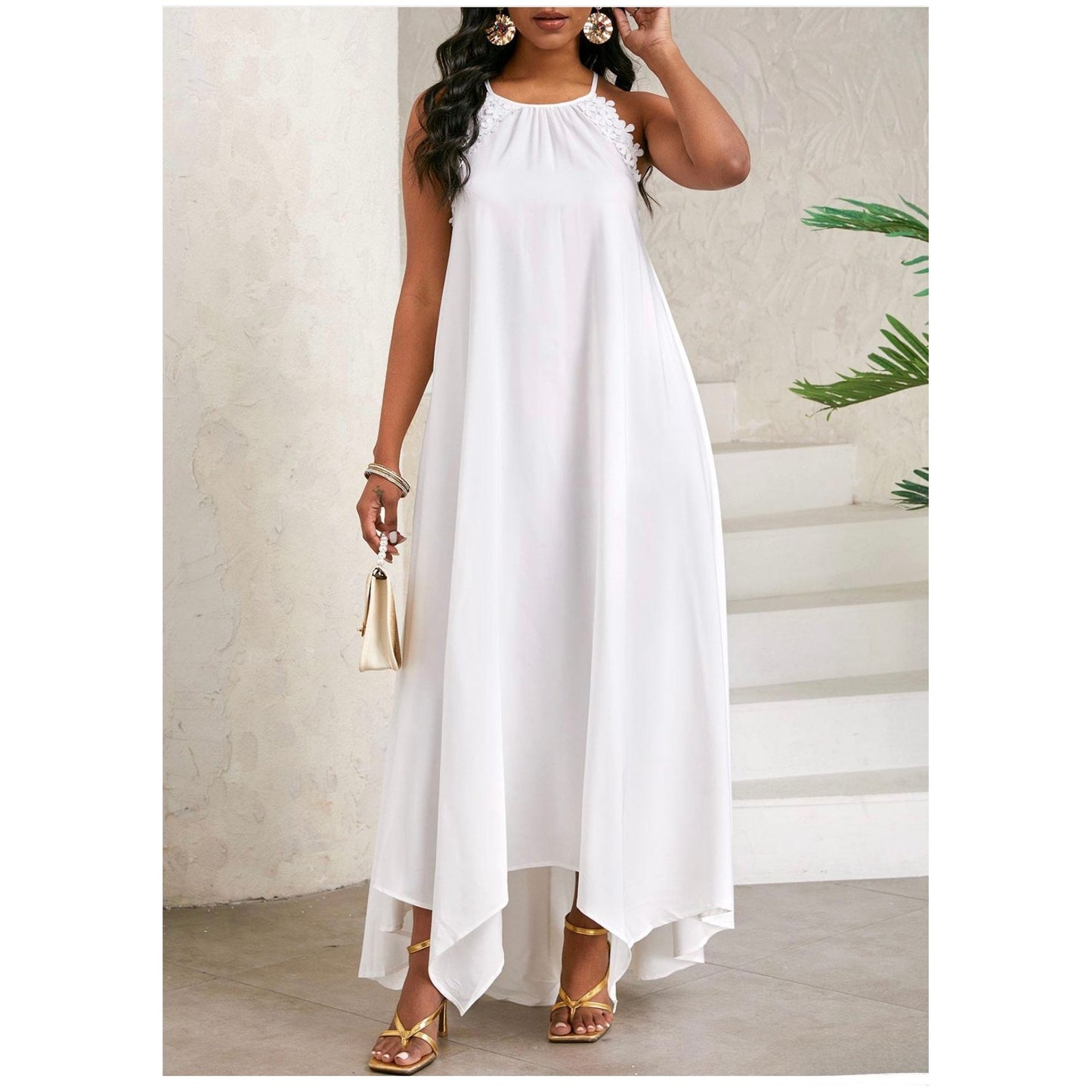 Bow Back Spaghetti Strap Backless Elegant Dress.