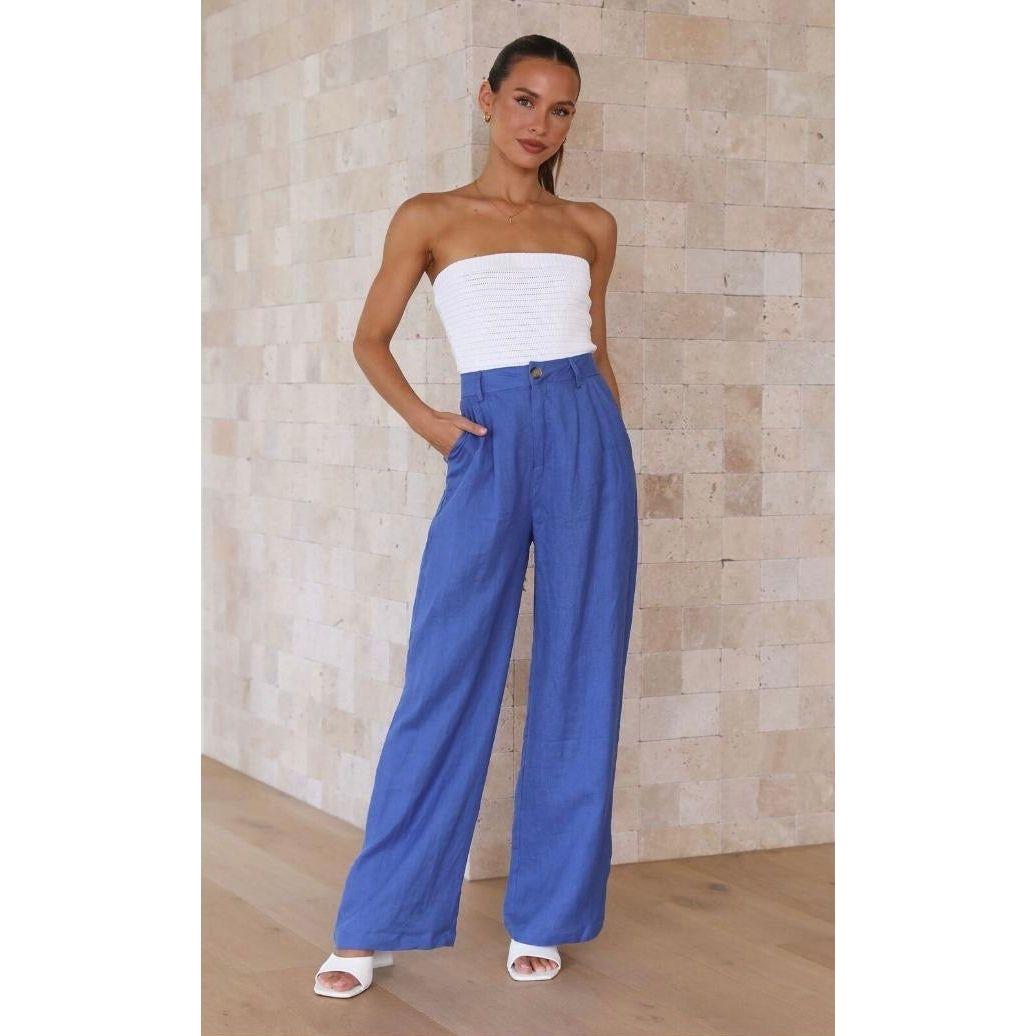 Plain Cotton Linen Fashion Straight Trousers