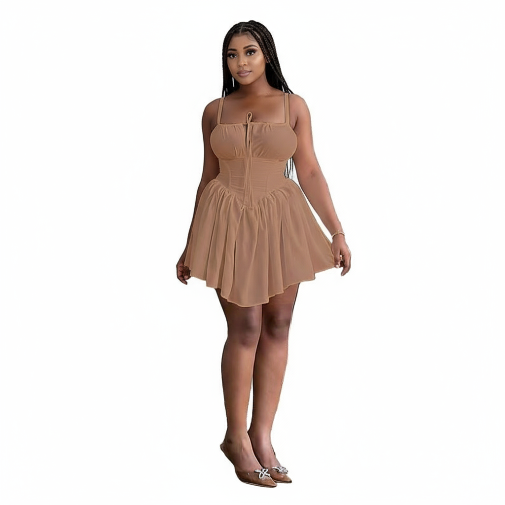 Sleeveless Solid Backless Casual A-Line Dress.