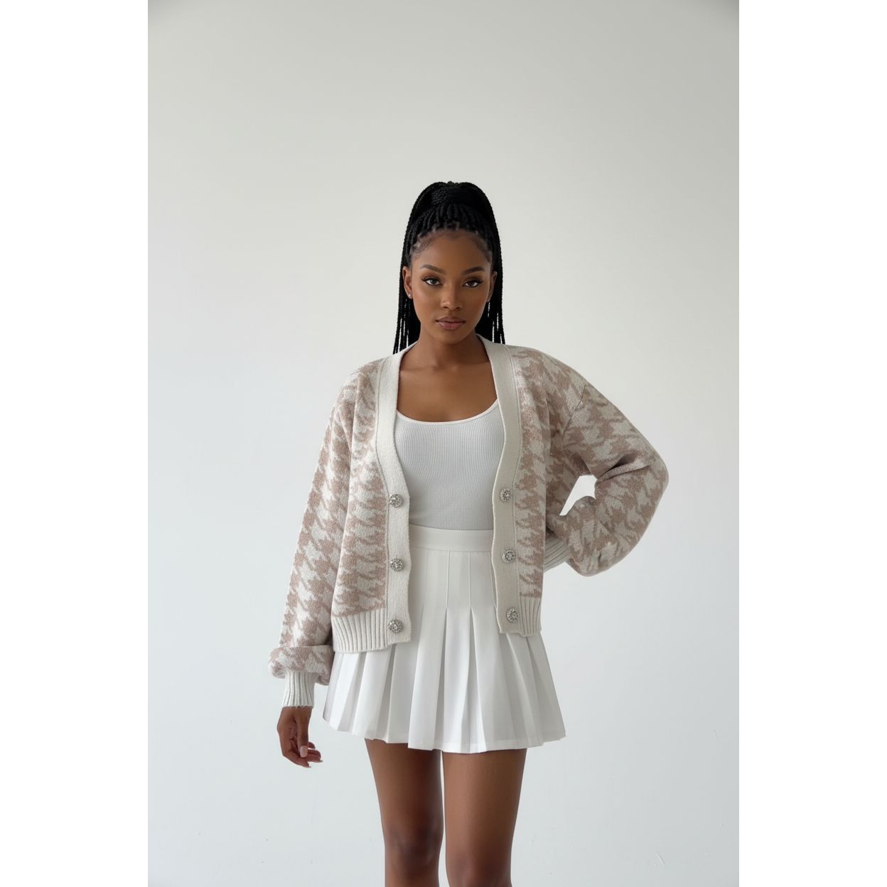 Patterned Knit Cardigan Sweater
