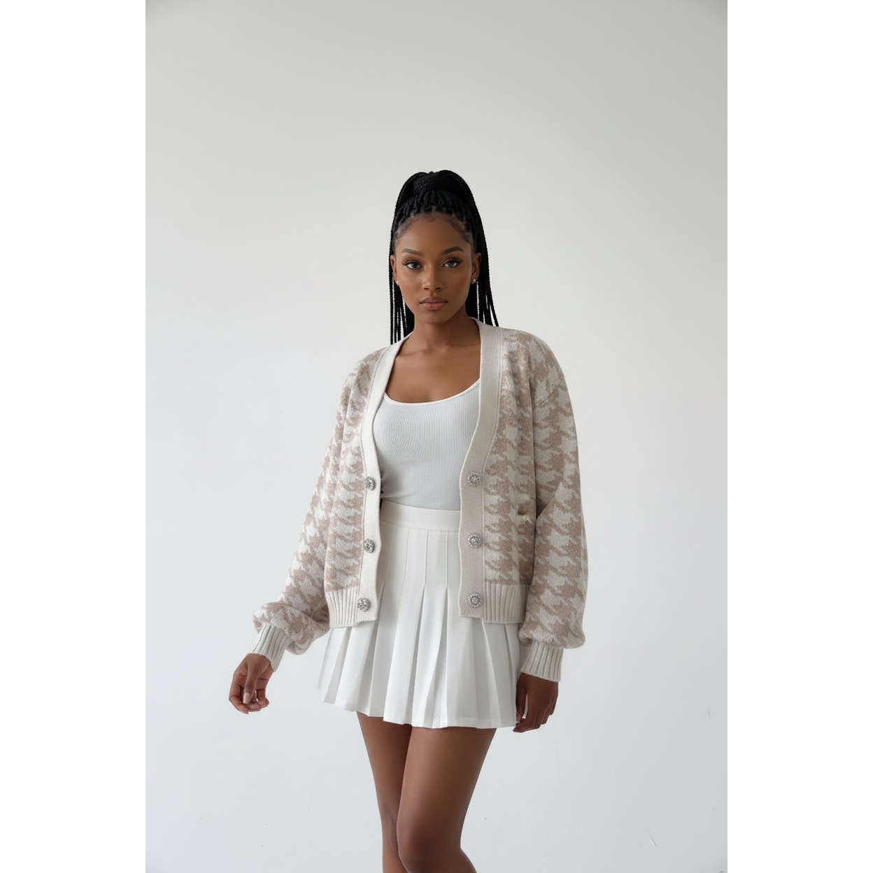 Patterned Knit Cardigan Sweater