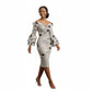 Print Cold Shoulder Lantern Sleeve Long Sleeve Skinny Pencil Dress.