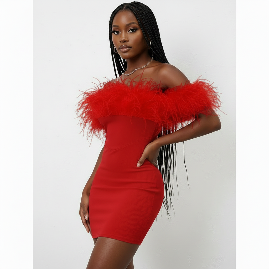 Feather Bodycon Mini Dress