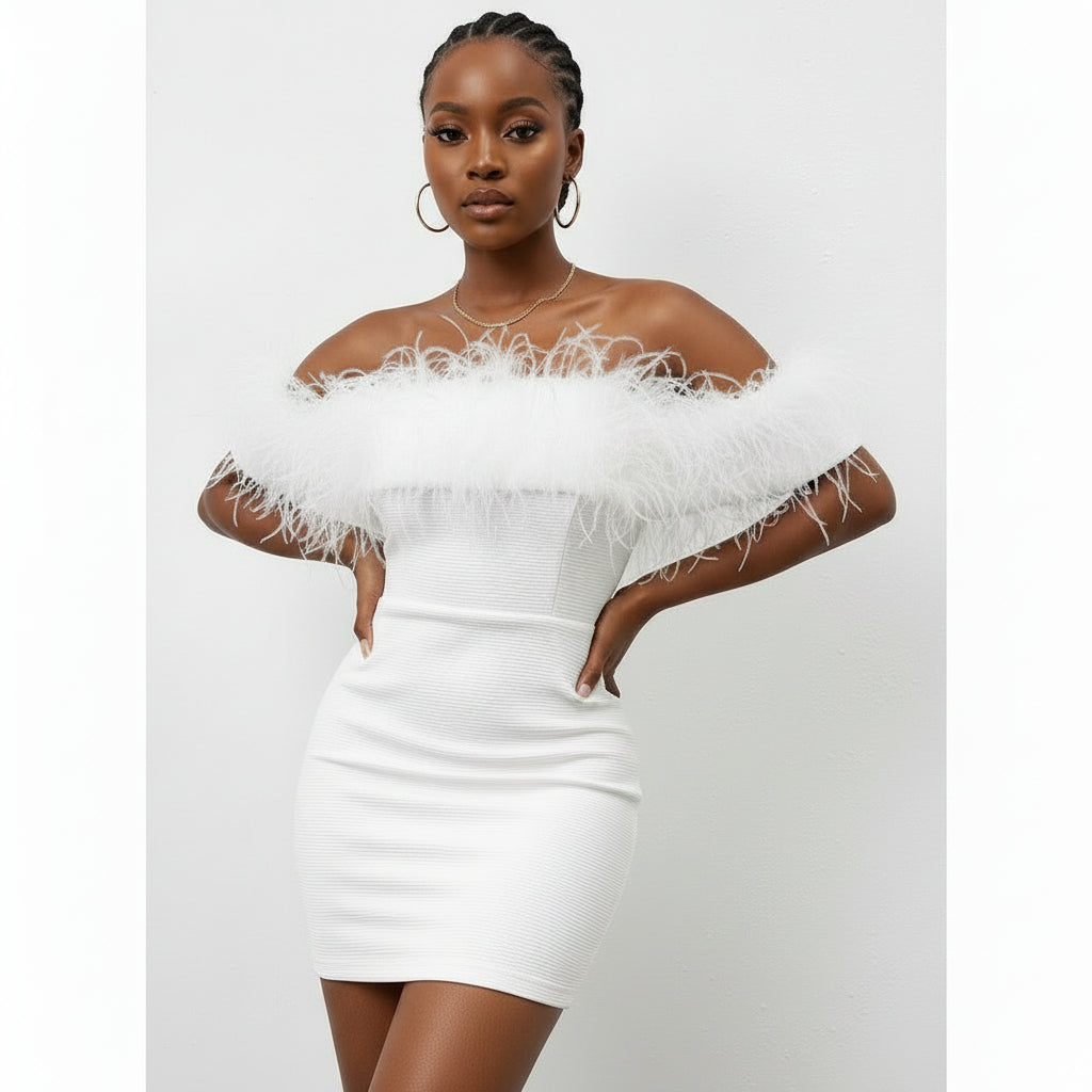 Feather Bodycon Mini Dress