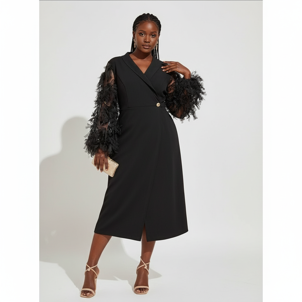 Lace Floral Sleeve Slit Dress