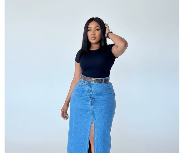 High Waisted Front Slit Denim Skirt – YELLOW SUB TRADING