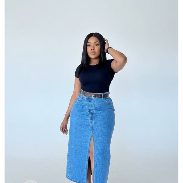 High Waisted Front Slit Denim Skirt – YELLOW SUB TRADING