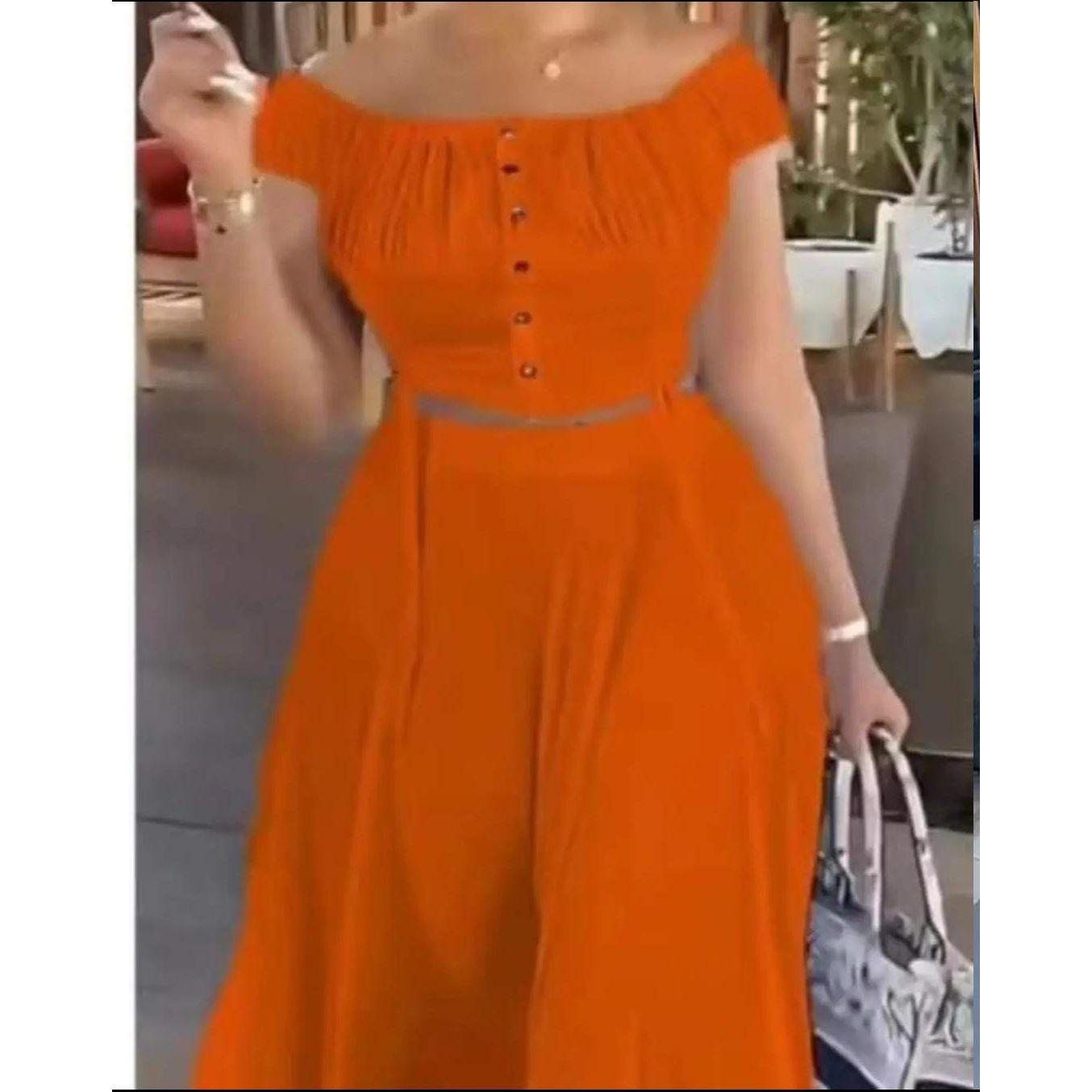 Off Shoulder Button Front Top and Skirt