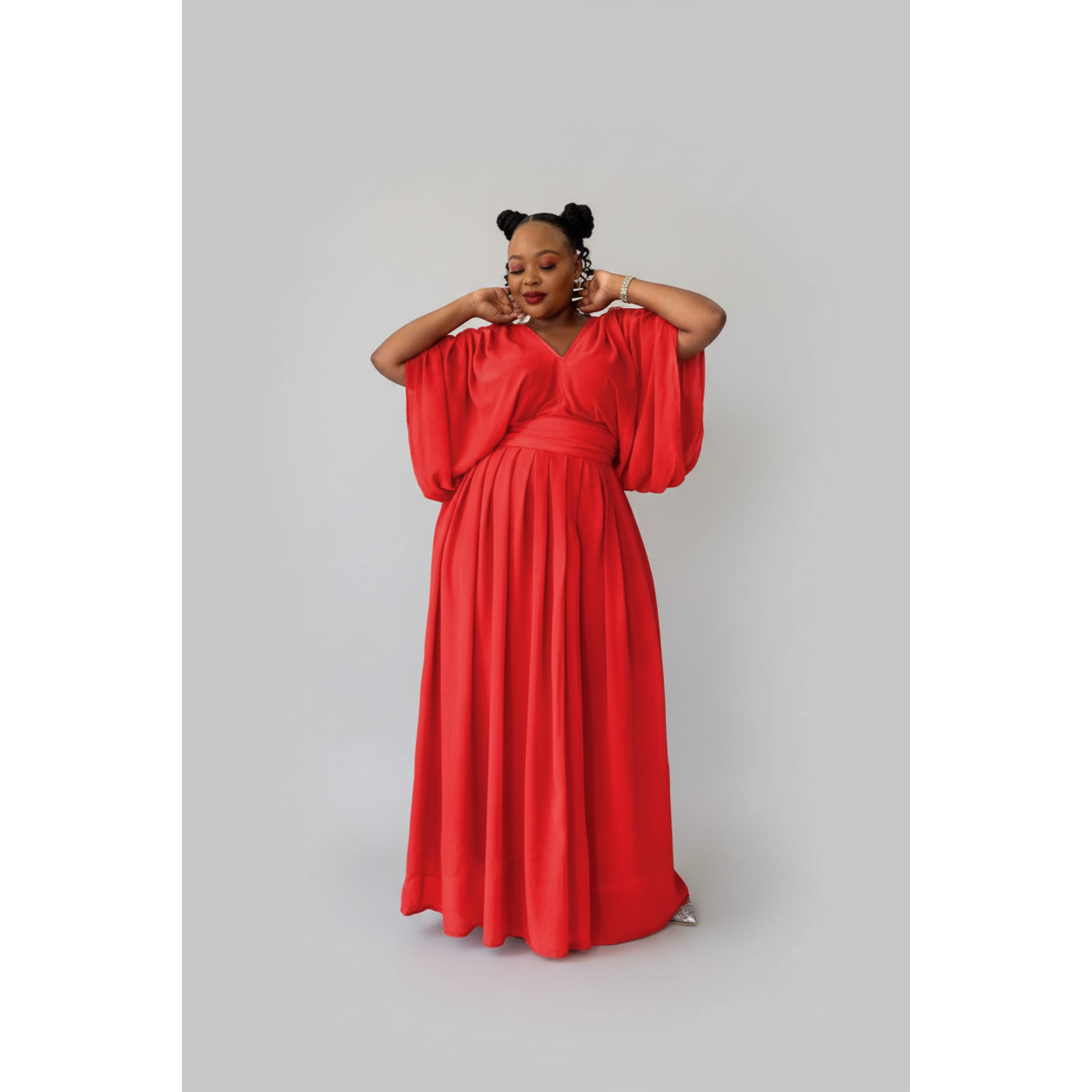 Sexy V-neck Pleated Maxi Dress
