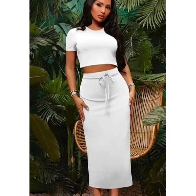 2 Piece Linen Crop Cop and Pencil Skirt Set
