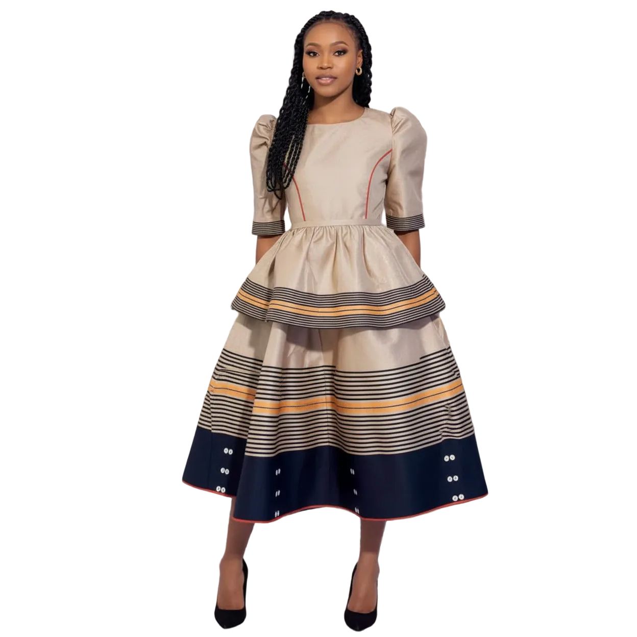 Plus Size African Layered Print Midi Dress
