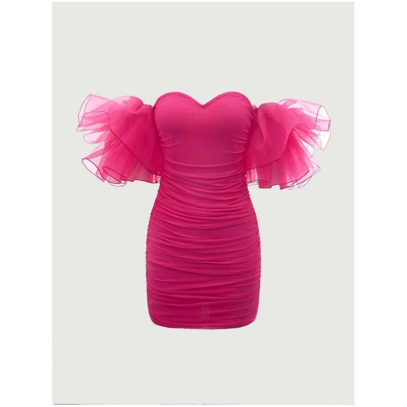 Off Shoulder Tight Pleated Short Dress